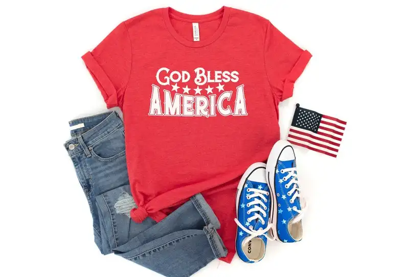 God Bless America 4th of july Womens Aesthetic Female Clothing Fashion Cotton O Neck T-shirt Casual Shirt Short Sleeve Top Tees