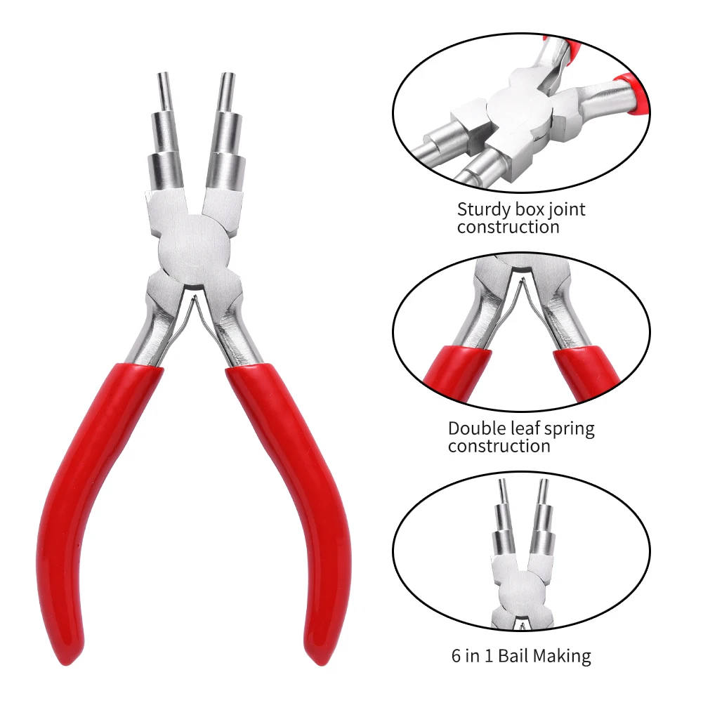 pandahall 1 Set DIY Jewelry Tool Sets with Wire Looping Forming Pliers 6 Step Multi-Size Barrels Round Nose Plier Copper Wires