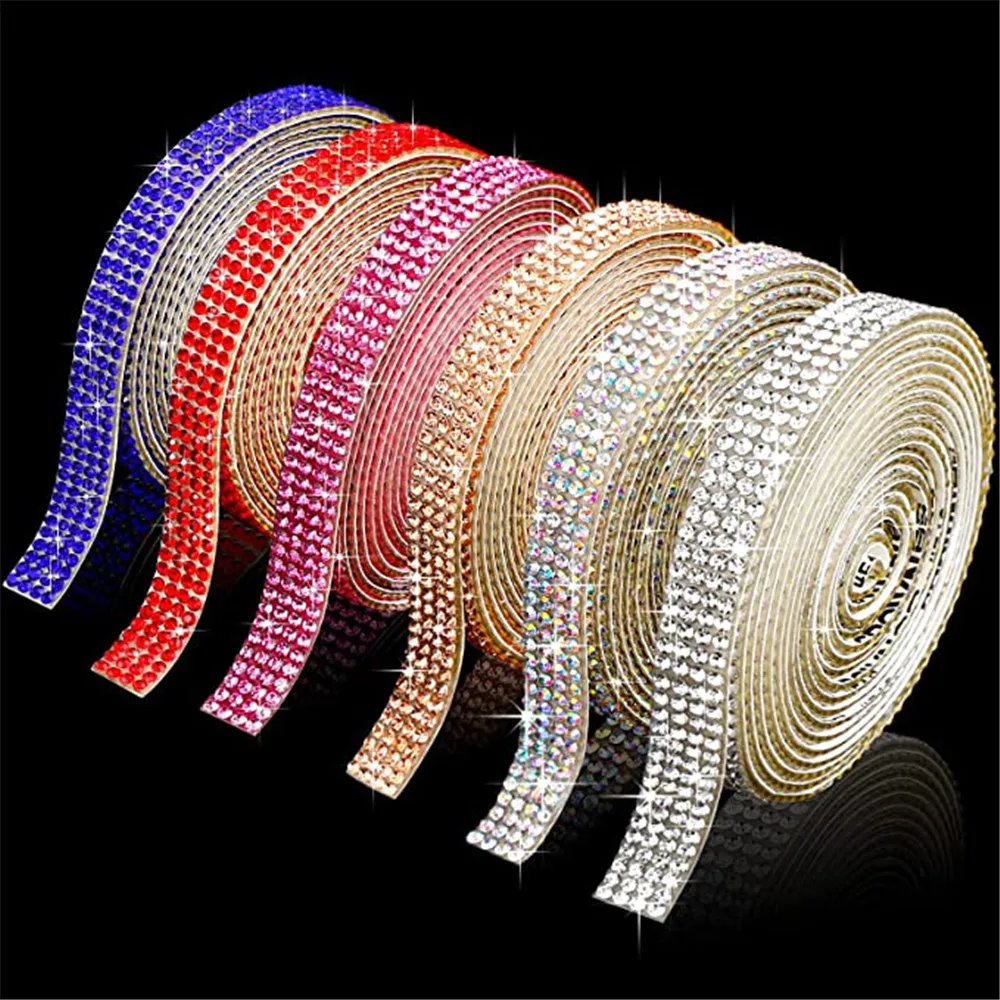 1Meter/pack Multicolor Self-adhesive Shiny Rhinestone Chain Tape For Handmade DIY Shoes Bags Clothing Home Decoration