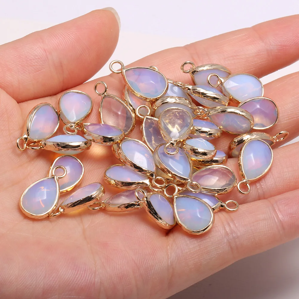 2pc Natural Stone Faceted Opal Pendants Water Drop Shape Exquisite Charms for Jewelry Making Diy Earring Necklace Accessories