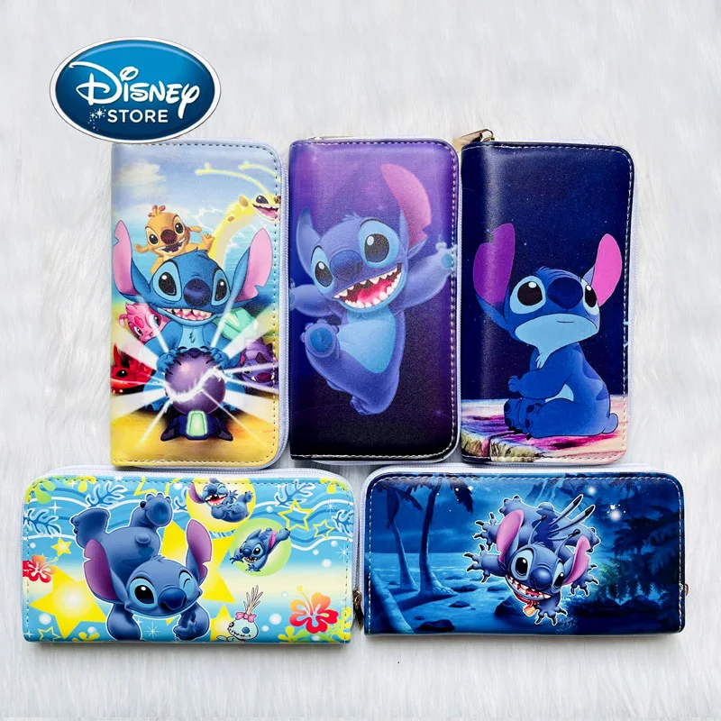 Disney Woman Long Wallet Cartoon Stitch Coin Bag Cute Anime Lilo & Stitch PU Leather Girl Card Package Children Holder Clutch