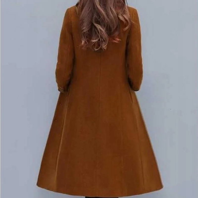 

Fashion Streetwear Office Ladies Slim Fit Winter Woolen Coats Korean Thick Warm Single Breasted Medium Length Female Overcoats