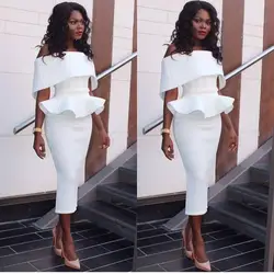 Sexy Off Shoulder Ruffle Midi Dress 2021 New Women Sexy Slim Pencil Bodycon Party Dress White Black Dresses Vestidos Size