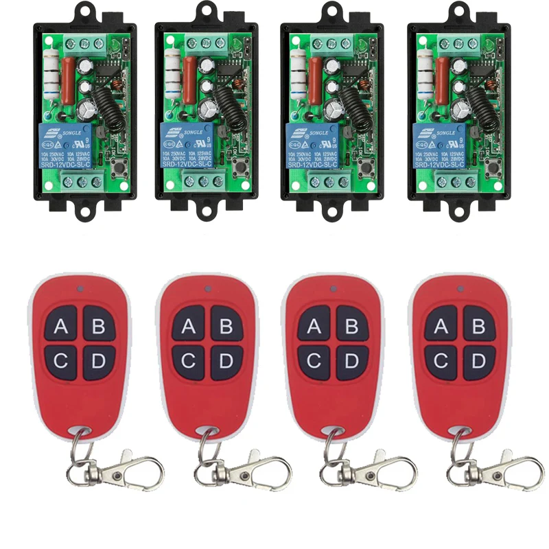 AC 220 V 1 CH 10A 315/433 MHz 1CH Wireless Relay RF Remote Control Switch Receiver+ 4 Button Transmitter/window