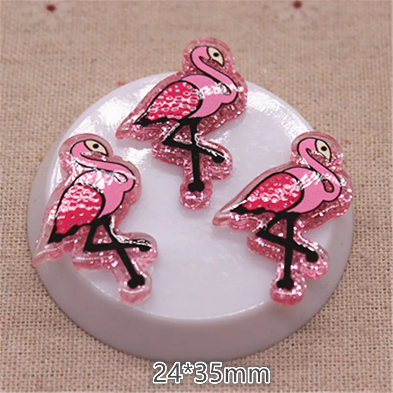 10pcs Kawaii Resin Glitter Flamingo Flatback Cabochon DIY Hair Bow Center Scrapbooking Craft,24*35mm