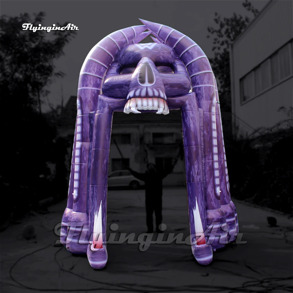 Personalized Scary Inflatable Devil Skeleton Arch 5m Height Frame Door Air Blown Skull Archway For Outdoor Halloween Decoration