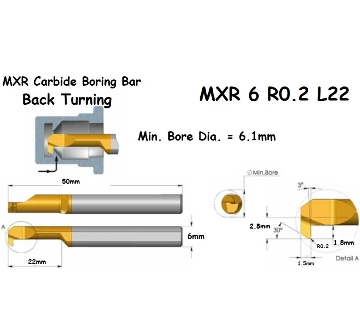 Boring Bar MXR 6mm Back Turning Mini Lathe Machine Use Micro Turning Tool Carbide Small Boring Cutter