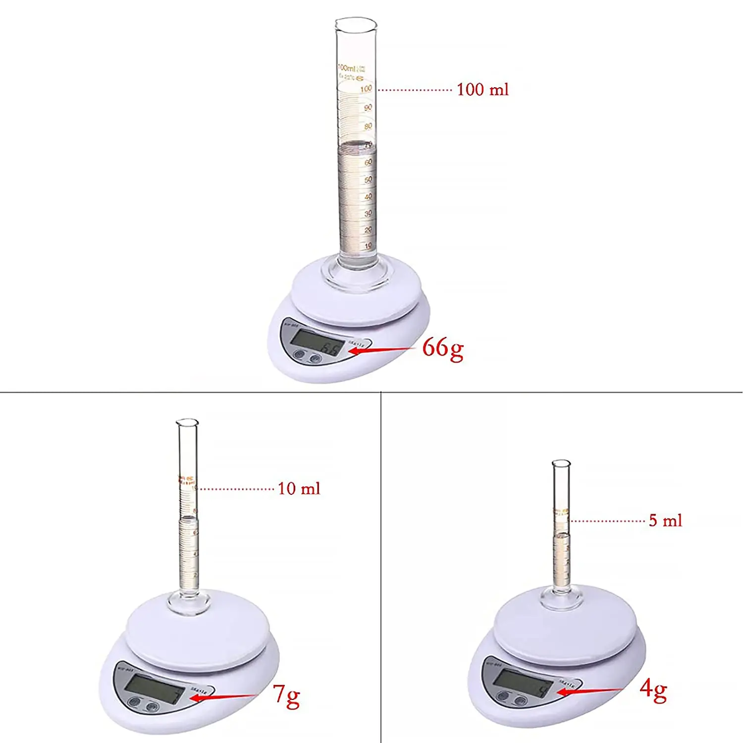 Glass Graduated Cylinder Set Thick Measuring Cylinders 5ml 10 ml 100ml with Glass Pipette Dropper Red Rubber Cap 3ml