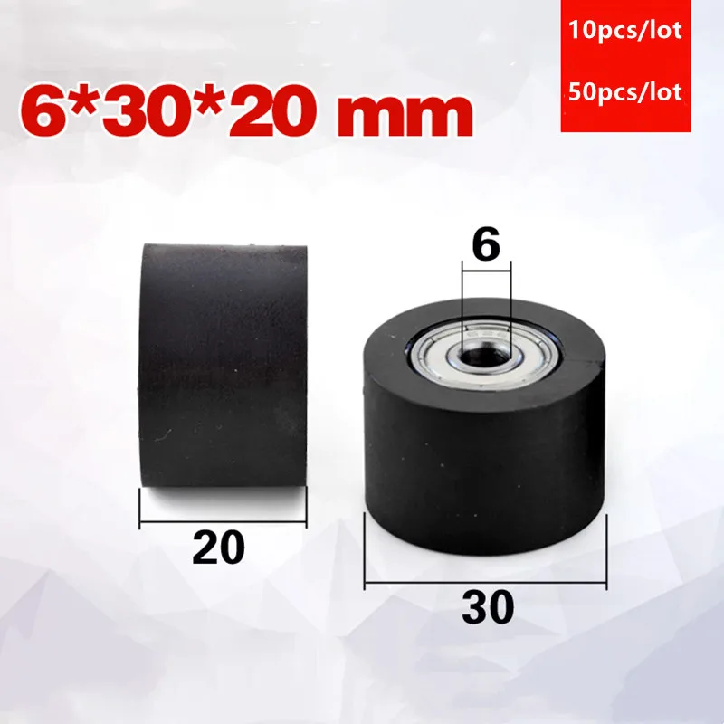 

10pcs/50pcs flat wheel 6*30*20mm bearing 626ZZ 626 PU soft rubber coated pulley 6x30x20 conveyor belt low noise guide roller