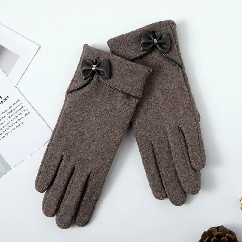 Gants de cyclisme coupe-vent pour femme, écran tactile, plus velours à l'intérieur, épais, mignon, joli nœud papillon, élasticité élégante, doux, garder au chaud, nouveau