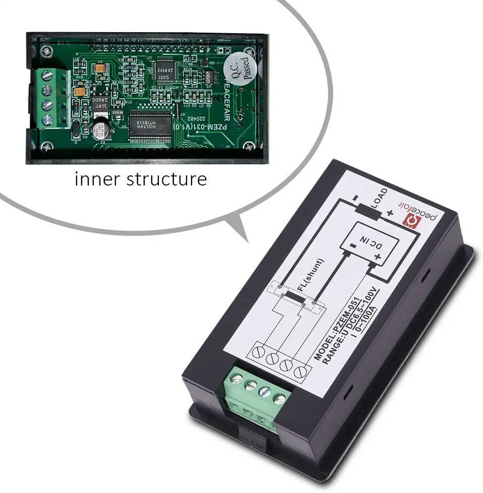 PZEM-051 DC Digital Ammeter Voltmeter 6.5-100V 4 IN1 LCD Motorcycle Voltage Current Power Energy Monitor With 50A Shunt  New