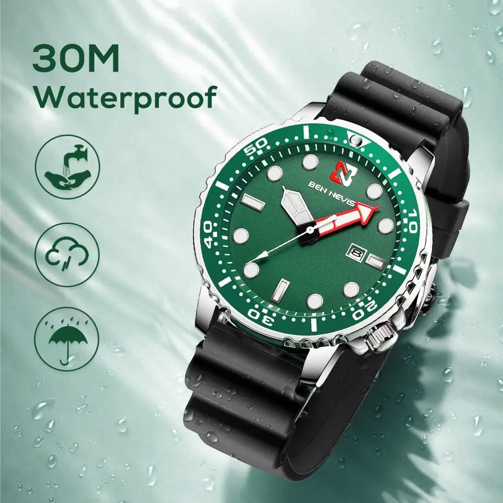 Ben Nevis Military Sport Men\'s Watch Quartz Date Silicone Strap Waterproof Watch Male Steel Clock relogios masculino