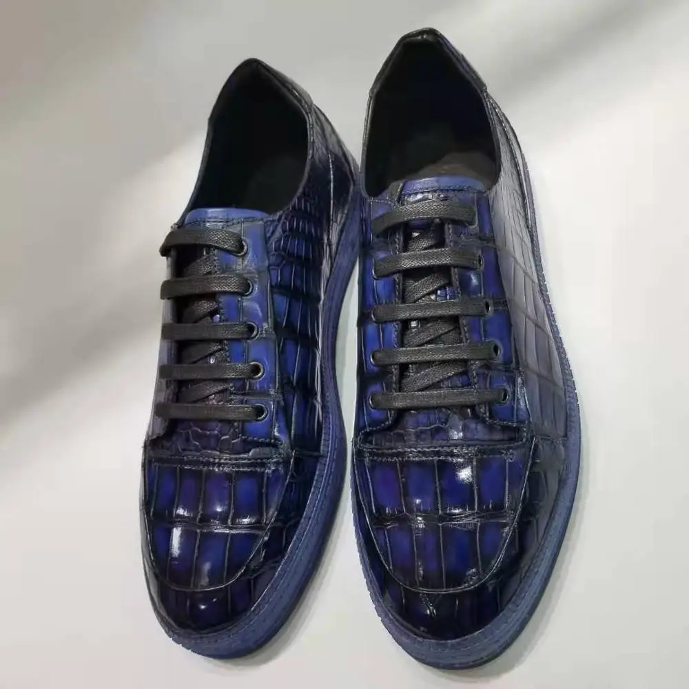 100% Echt Echte Krokodil Buik Huid Mannen Sneaker Schoen Mode Jurk Schoen Met Tone 2 Kleuren Zwart Donkerblauw Koe huid Voeringen