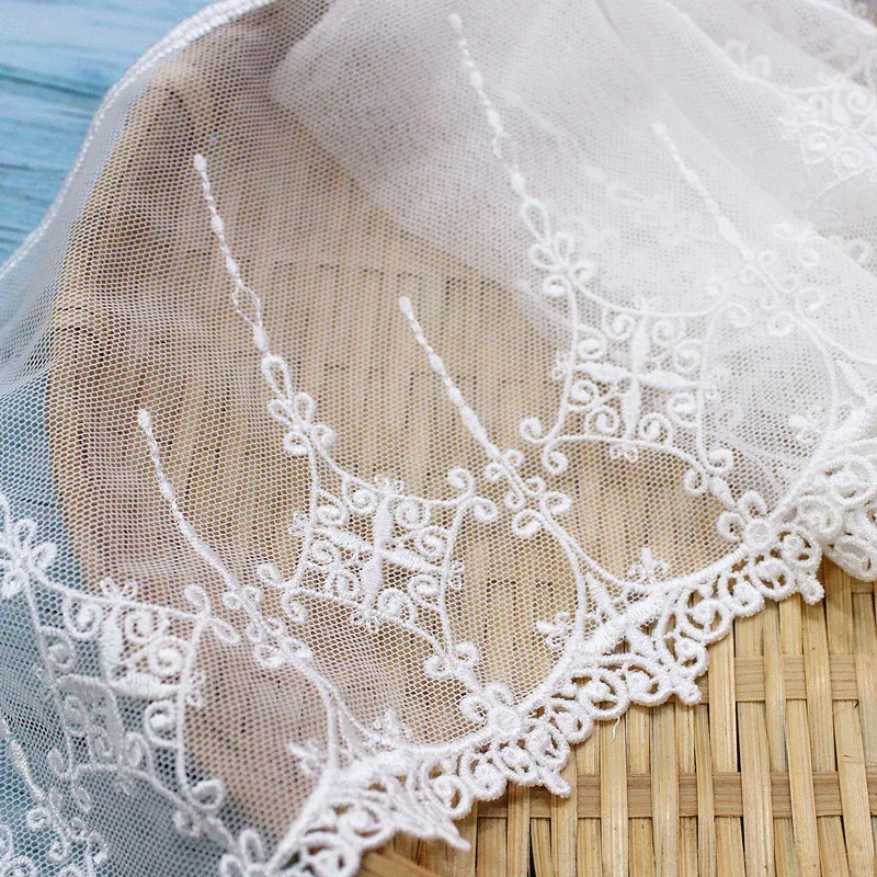 Tulle Lace Trim 5 yard Ivory Gauze Mesh Rayon Embroidered Ribbon Tapes Clothing Fabric Materials 14cm 5.5