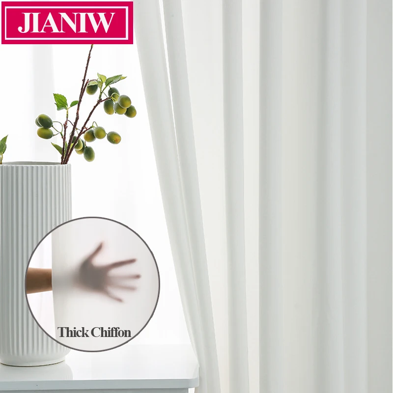 

JIANIW Luxurious Thicken Chiffon Solid Soft Sheer Curtains for Bedroom White Tulle Voile Curtain for Living Room Custom Made