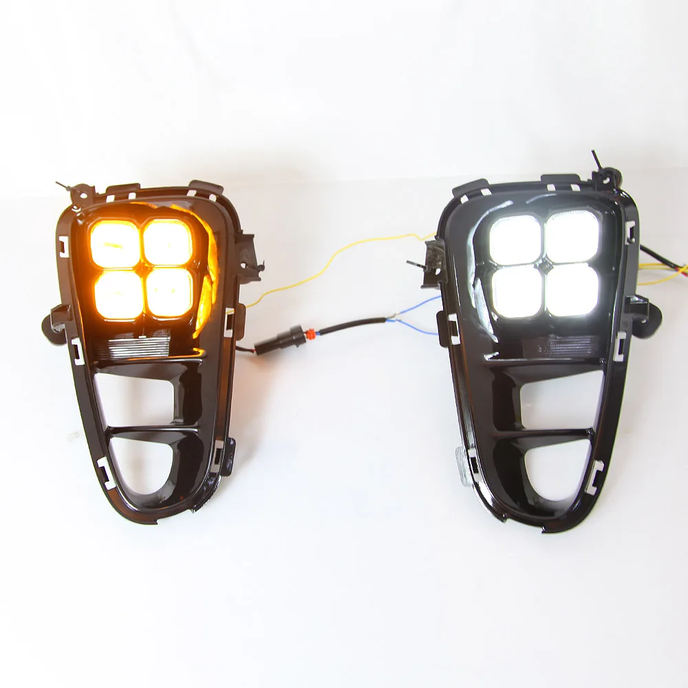 

July King Car Daytime Running Lights Compatible for Kia Picanto 2017-2020, 12W 6000K LED Fog Lamp DRL + Yellow Turn Signals