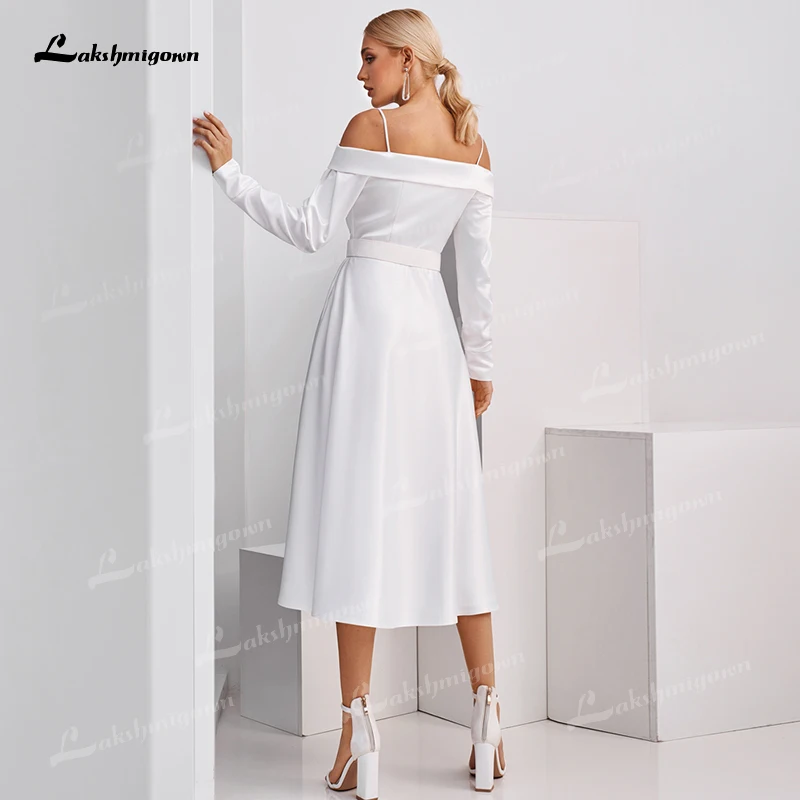 Sexy Simple Spaghetti Straps Jersey Pleat Sashes V-Neck Full Sleeve Zipper A-Line Bridal Gown Wedding Dresses for Women 2022