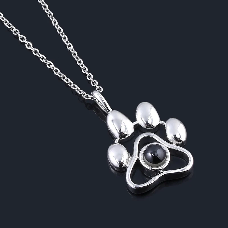 2020 Cat Dog Paw Pet Photo Projection Pendant Necklace Footprints 100 languages I Love You Choker Necklace for Women Men Jewelry view 6