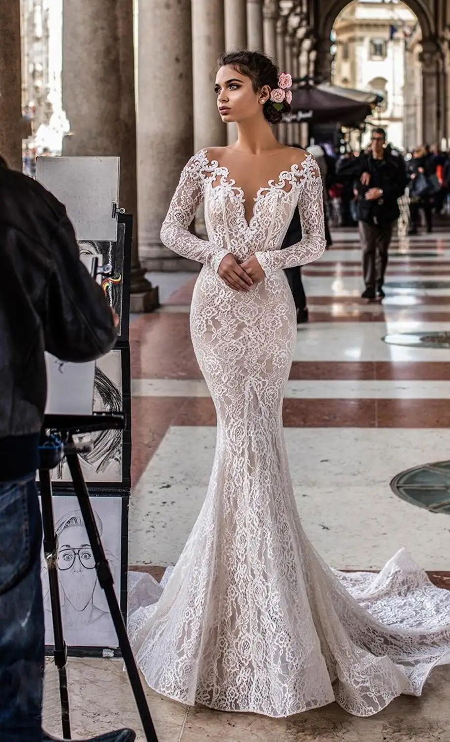 Robe De mariée sirène à manches longues, dos nu, nouvelle mode, 2020