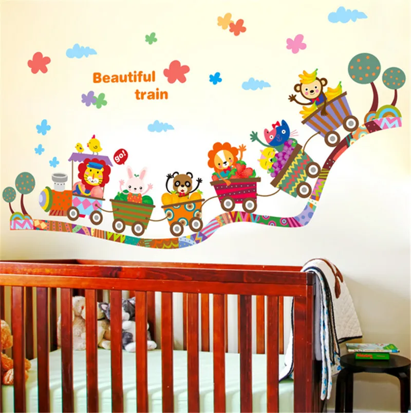 Cartoon Animal Fruit Train Car Wall sticker build your future crane excavator kids boy bedroom decor decals