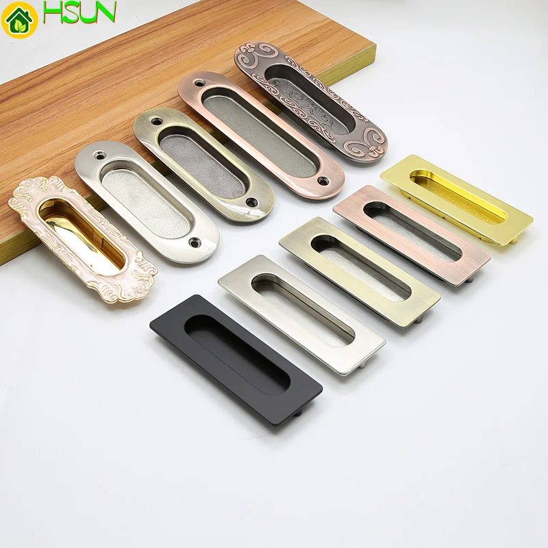 

2 pcs Cabinet door drawer hidden handle embedded sliding door sliding door handle slotted buckle black gold alloy hidden handle