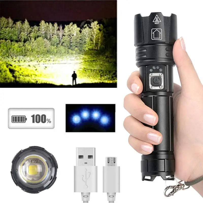 

Super Powerful LED Flashlight L2 XHP70 Tactical Torch USB Rechargeable Linterna Waterproof Lamp Ultra Bright Lantern Camping