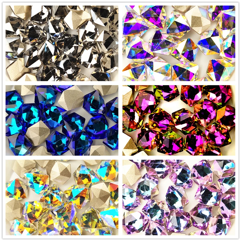 Top Qualität 8x10mm Alle Farben Eis Würfel Geformte Kleber Auf Strass Glitter Glas Strass Nähen Stoff Garment nagel Kunst Dekorationen