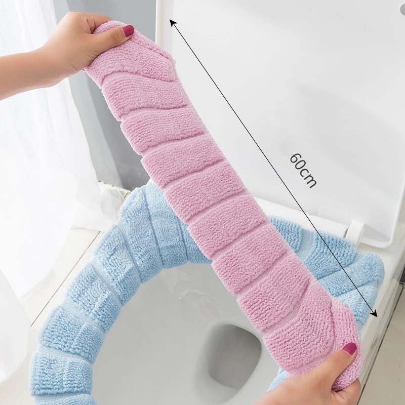 Knitted soft toilet seat cushion with handle thickened bathroom toilet cushion washable toilet toilet accessories