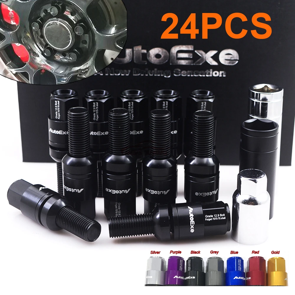 24PCS M14x1.5 Steel Ball Seats Anti Theft Racing Tuning Car Alloy Wheel Rim Lug Bolts Locking Lock Bolts 7Color For VW