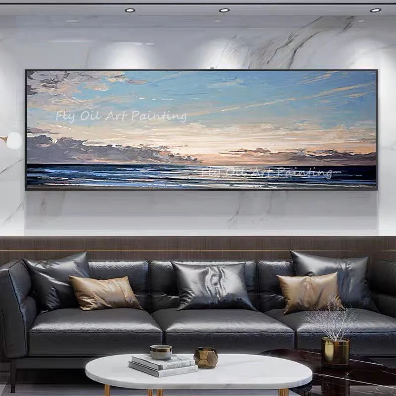 

100% Handmade High Quality large size landscape ocean blue sky Oil Paintings Wall Pictures Art Wall Artwork For Home Decoration