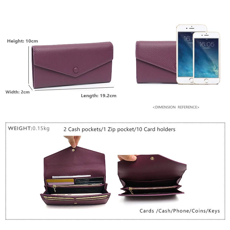 SC Fashion Leather Women Long Wallets New Design Functional Card Holder Clutches Zipper Phone Coin Pocket Cowhide Female Purse