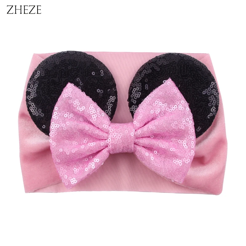 10Pcs/Lot Glitter Sequins Mouse Ears Velvet Headband For Kids Girls Festival Party Hairband Baby Pro Photo DIY Hair Accessories