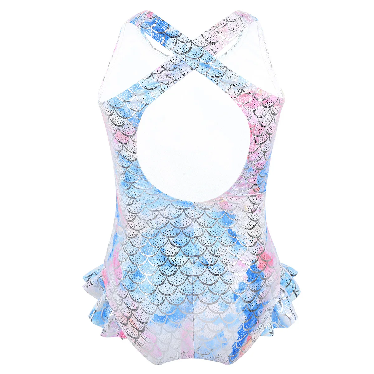 Kids Girls One-piece Swimsuit Sparkly Mermaid Fish Scales Printed Swimwear Sleeveless Bathing Suit Surfing Summer Pool Beachwear