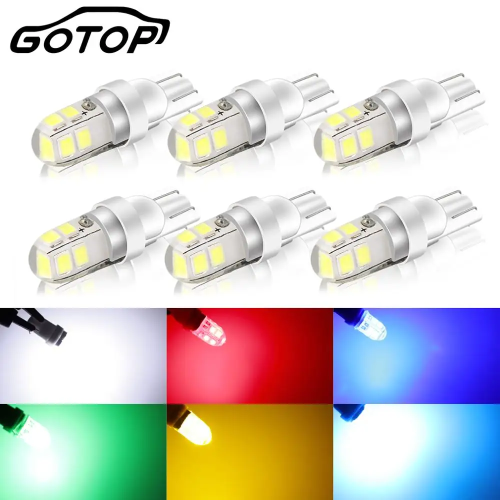 

6pcs W5W T10 LED 194 Car Lights 9SMD 2835 Chips 168 Wedge Replacement Reverse Instrument Panel Lamp Auto License Plate Lights