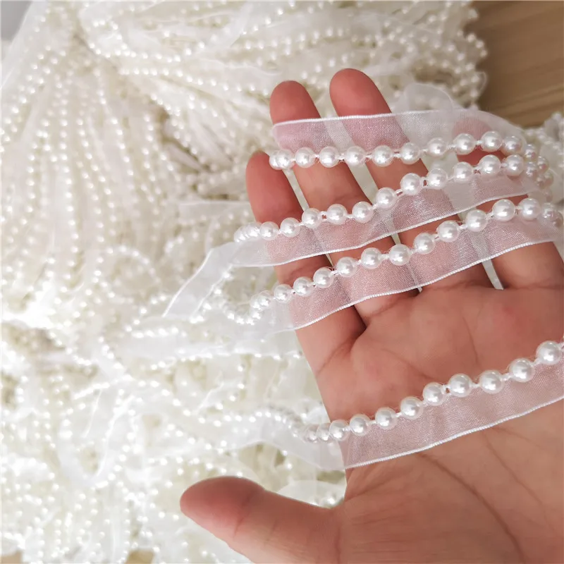 1CM Wide Beautiful White Organza Glitter Beads Guipure Lace Fabric Collar Trim Ribbon DIY Venise Garment Sewing Applique Decor