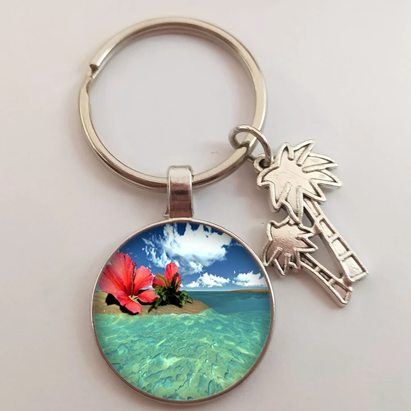 Beautiful beach keychain Maldives scenery keychain ocean landscape charm keychain beach coconut tree relax gift travel jewelry