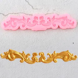 Baroque Scroll Relief Border Silicone Mold 3D Leaves Cupcake Topper Fondant Cake Decorating Tools Candy Chocolate Gumpaste Mould