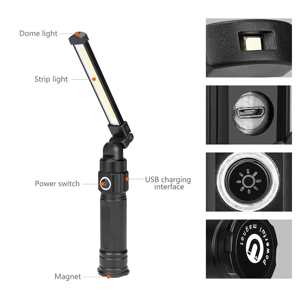 Super Bright COB Work Light Waterproof LED Flashlight with Magnet Powerful Torch USB Rechargeable Camping Lantern Portable Lamp