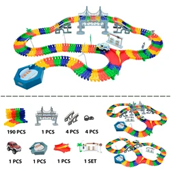 트랙 레이싱 트랙 세트에 DIY 광선 자동차 어셈블리와 190pcs 레이스 트랙 유연한 트랙 차량 완구 어린이 선물 용품