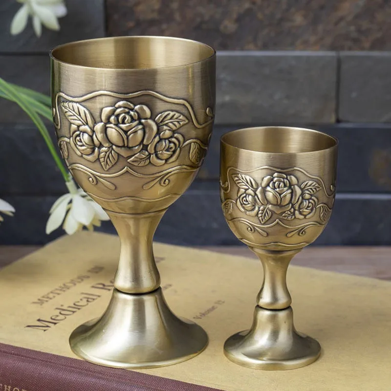 

European Style Goblet Vintage Creative Metal Embossed Flower Pattern Wine Cup Art Craft Decoration Home Ornaments