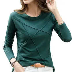 Camiseta acanalada de algodón de bambú para mujer, blusa holgada de manga larga con cuello redondo, color verde, 2023