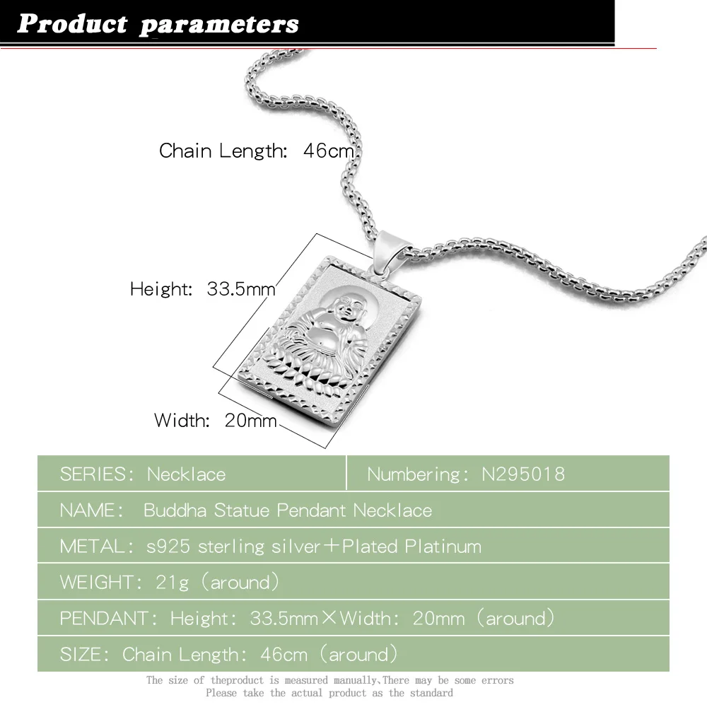 National Style Buddha Pendant Necklace 100% 925 Sterling Silver For Men Personality Woman Fashion Fine Jewelry Gift
