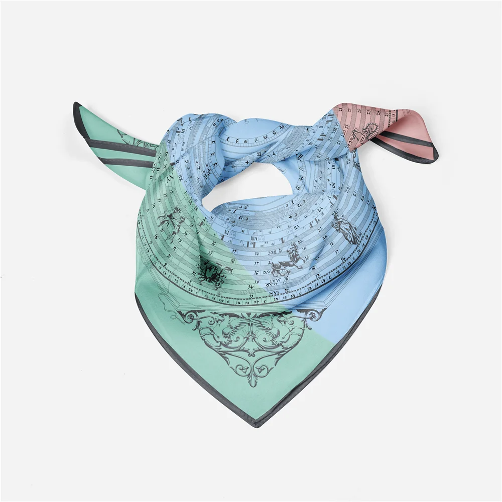 Twill Silk Scarf Woman Constellation Print Square Scarves Wraps Bandana Small Hijab Foulards Lady Tie Headband Neckerchief 53CM