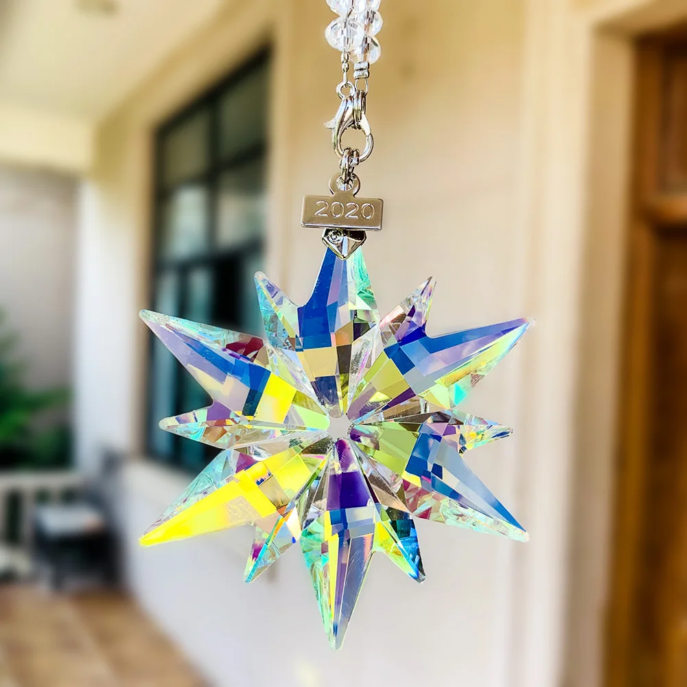 AB Color Crystal Snowflake Hanging Car Pendant Rainbow Prisms Suncatcher Superior Rearview Mirror Car Interior Accessories