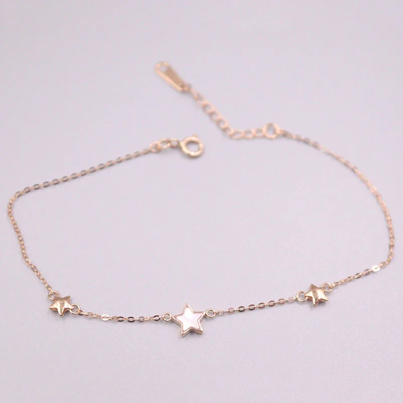 

New Fine Pure 18Kt Au 750 Rose Gold O Link Star Bracelet For Women Best Gift 7.48inch