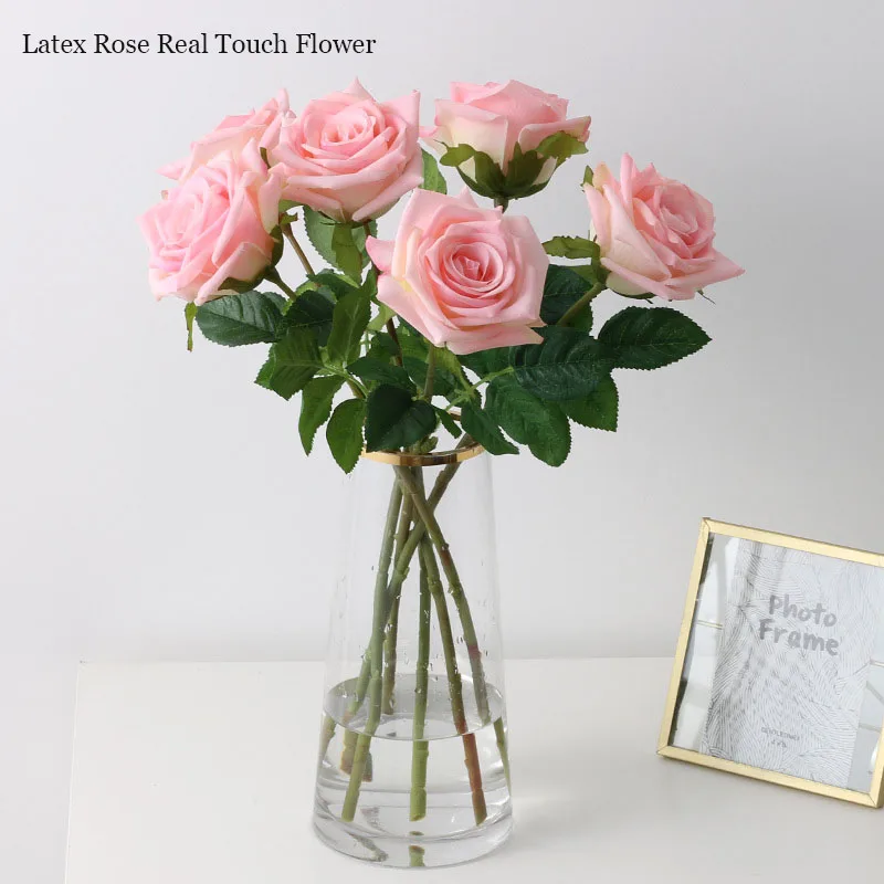 

5Pcs Moisturizing Feel Roses Fake Flowers Home Table Decoration Real Touch Artificial Flowers Latex Rose Wedding Bridal Bouquet