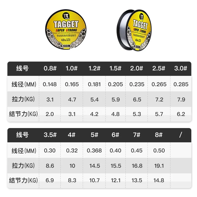 Tournament Fshing Line 100m Super Strong Translucence Anti Winding Nylon Line Mainline