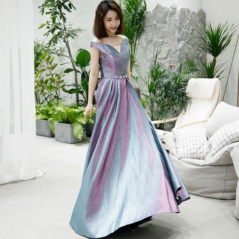 Ladybeauty 2019 Vestido De Festa A-line Long Evening Dress Vintage Gradient Prom Dresses Crystal Belt Robe De Soiree