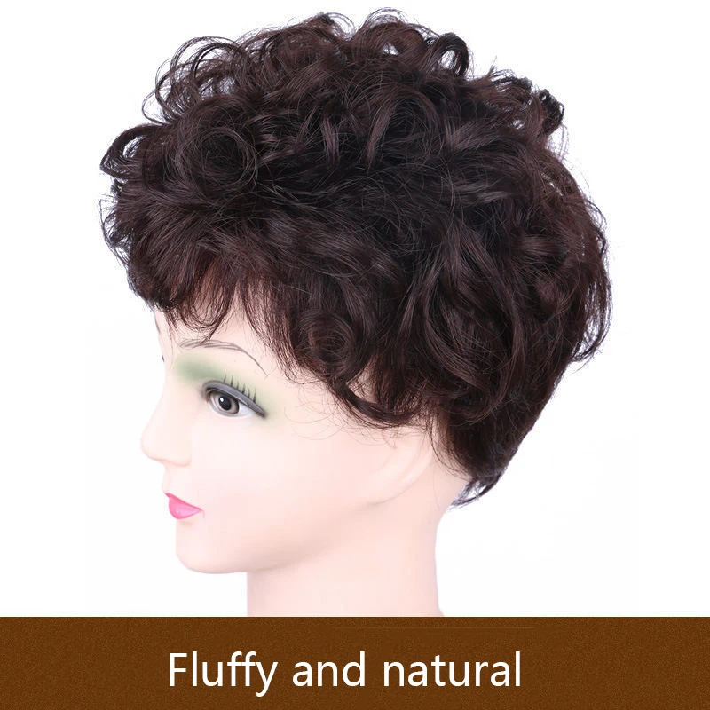 MANWEI Curly Weave Clip In Hair Extensions Natural Black Brown Hair with Bangs Toupees Whole top Hairpieces