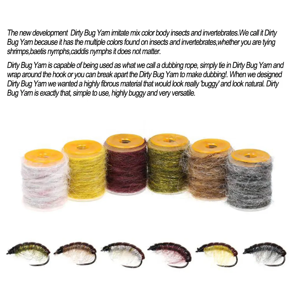 Vampfly 1 Spool Dirty Bug Yarn Dubbing Fishing Fly Tying Materials Mottled Dub Rope For Tying Shrimps Caddis Baetis Nymph Fly